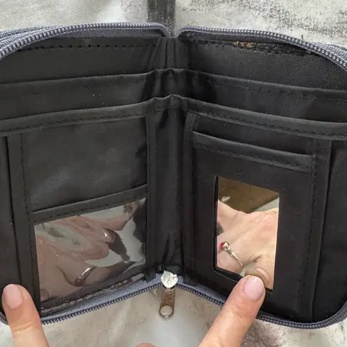 Gray fabric two zippers wristlet wallet, size 5.5x3.5 ID holder card holder