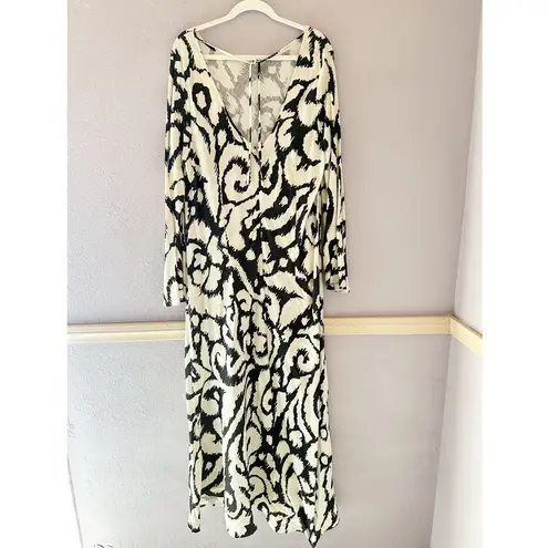 The Wolf Gang Santa Elena Maxi Dress Ikat Print Linen Size 2X Black