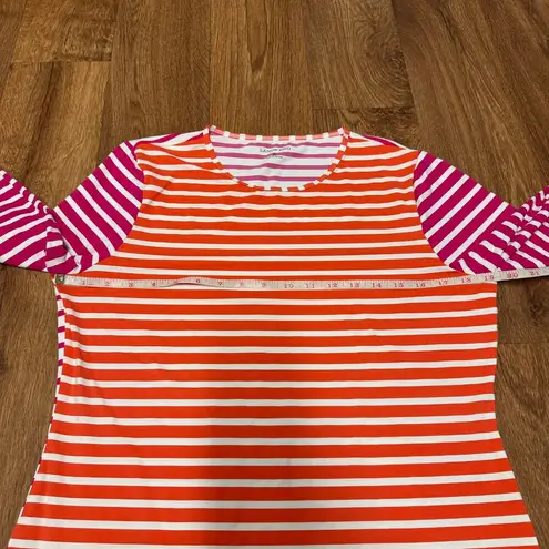 Lands'End  Women Striped Long Sleeve Rash Guard Pink Orange White Medium 10-12