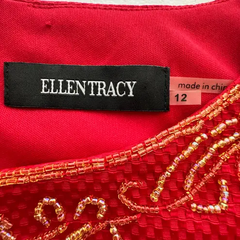 Ellen Tracy Red Embroidered Mini Sheath Dress Size 12