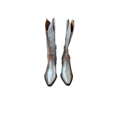 Silver Embroidered Western Cowboy Cowgirl Boots Pointed Toe Heel Women's size 39