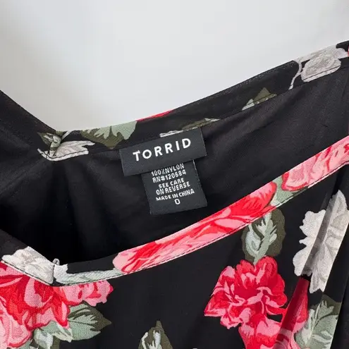 Torrid  Romantic Floral Babydoll Top Black Pink Floral Lined‎ Size L