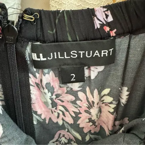 Jill Stuart Black & Pink Floral Off Shoulder Ruffled Knee Length Dress Size 2