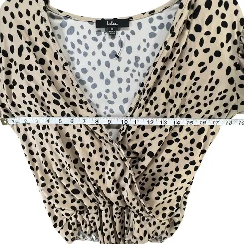 Lulus Wildly Trendy Bodysuit M Tan Black Cheetah Balloon Surplice Boho Chic Size M