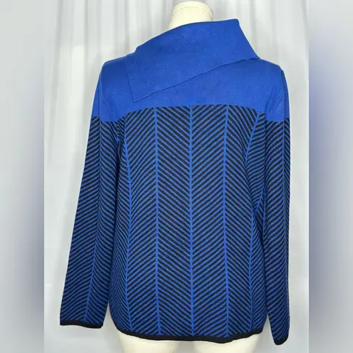 Investments Blue Chevron Knit Sweater Asymmetrical Cowl Neck Long Sleeve Top