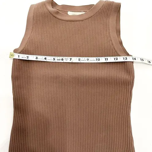 Happily Grey Ribbed Knit Neutral Dark Tan Tight Fitting Tank Top - Size Small