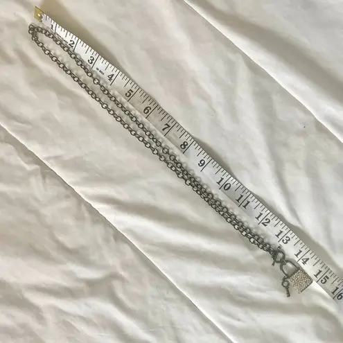 Lock and key rhinestone necklace, Gunmetal chain toggle closure, star cutouts Gray