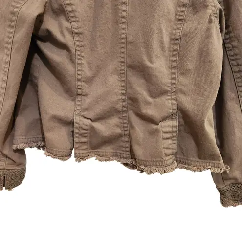 Vintage A.M.I Brown Retro Long Sleeve Snap Fringe Trim Crop Blazer Jacket Large