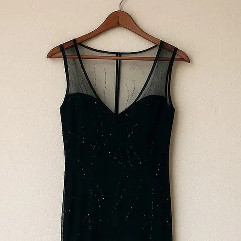 VTG B’zar Black Beaded Mesh Maxi Dress 8 Formal Evening Holiday