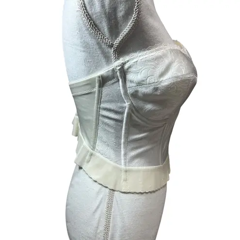 VTG Cabernet Bustier Corset 36D Ivory Bridal Lingerie Satin Jacquard Lace Retro White Size undefined