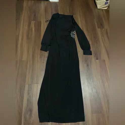 Eliza J  long sleeve sheer crystal sequin embellished black dress evening formal