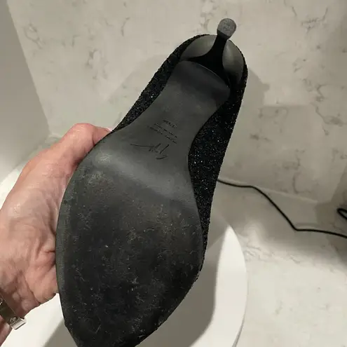 Giuseppe Zanotti Black Sparkle Peep Toe Heels Sz 39.5