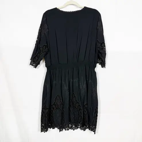City Chic Lust Crochet Embroidered Dress Black Boho Bohemian