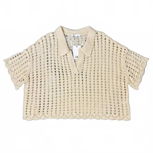 Daniel Rainn DR2 Cotton Pointelle Knit Polo Sweater Natural Beige NWT Size 1X