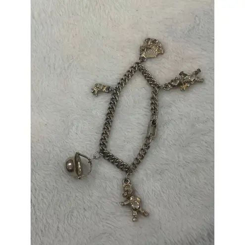 Vintage Charm Bracelet with House Soldier & Toy Figurine Charms Silver