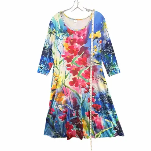 Women’s XL Floral Multicolor Dress Garden Boho Artsy Stretch Whimsy Red