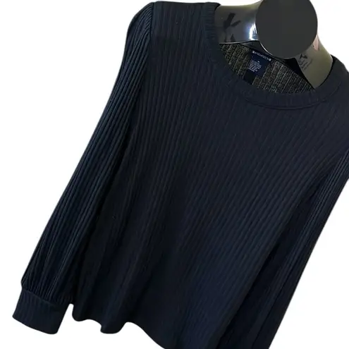 Architect Long Sleeve Ribbed Blouse With Puffy Sleeve Black Size M