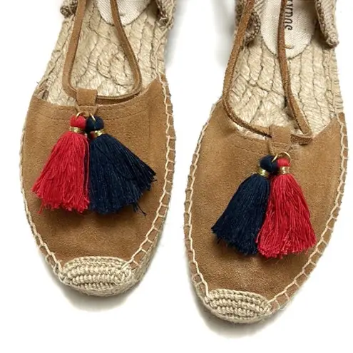 Soludos ankle wrap lace up suede tassel espadrilles size 7