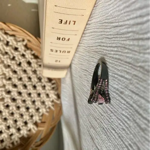 Pink & Black Glam Ring Vintage “Nevaeh” Sparkly Girly Feminine Statement Jewelry