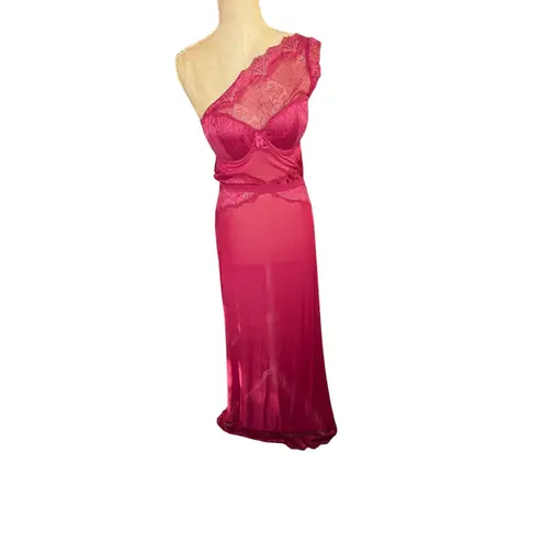 Frederick's of Hollywood Maroon Lace One Shoulder Sheer Maxi Chemise Lingerie M