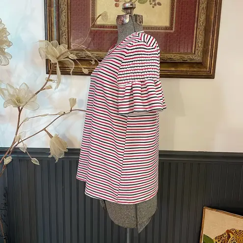 English Factory Striped Smocked Flutter Sleeves Red, White, & Blue - Sz L 💚🎀