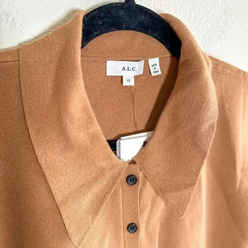 ALC Frank A.L.C. Taylor Knit Polo Collared Sleeveless Sweater Top Tan Size XL