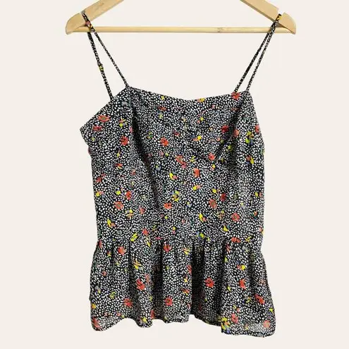 Greylin Black Ditsy Floral Speckled Peplum Camisole Top Size Small