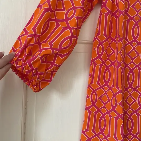 Mud Pie Reese Tunic in Lattice Print Bright Orange Pink Blouse NEW Size Small