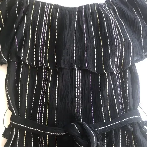 Michael Stars black Beach Stripe cotton blend off-shoulder sun dress