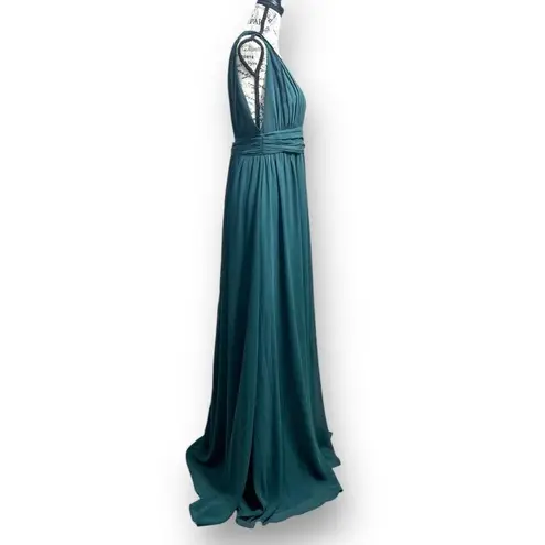 Lulus Heavenly Hues Forest Green Maxi Dress Deep V Pleated Gown Formal Wedding M Size M