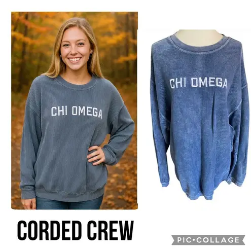 Corded Crew Slate Blue Chi Omega Corduroy