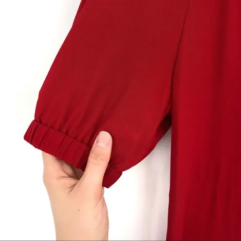 LEWIT Puff Sleeve Midi Dress Red 4