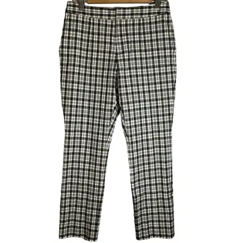 Elie Tahari Plaid Straight-Leg Crop Trousers Black White Plaid Size 6