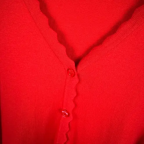 Isaac Mizrahi Isaac Mizrahi Live! Scalloped Trim Red Cardigan XL Button Front Sweater Holiday - Image 2