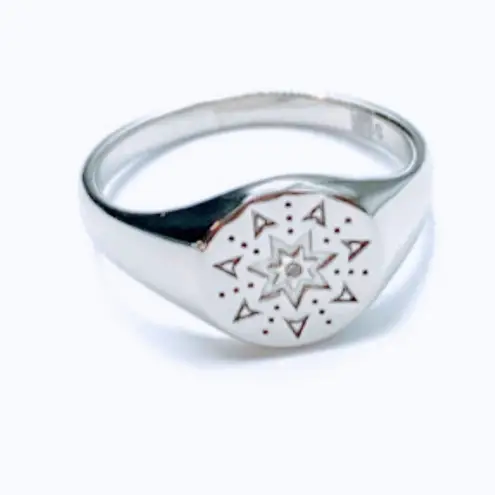 Boutique Unisex White Gold Plated S925 Diamond Signet Sun Ring, Adjustable
