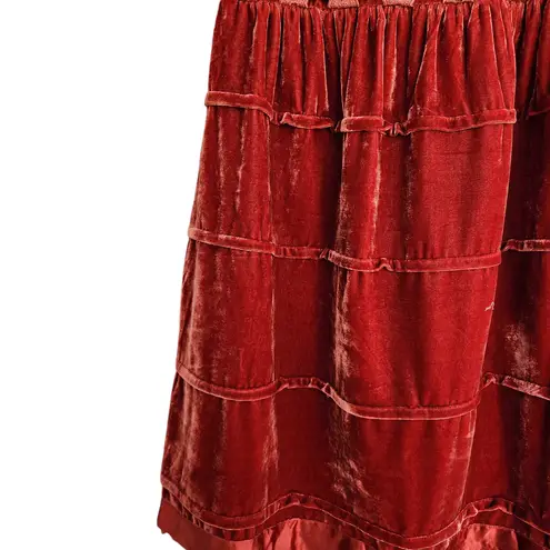 American Vintage Vintage AZ Well Red Velvet Tiered High Waisted Midi Skirt S