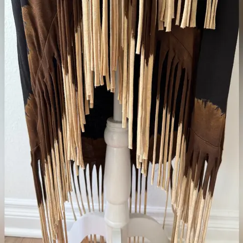 Elegant Unique Black and Brown High Low Ombre Fringe Jersey Fabric Skirt Sz XL