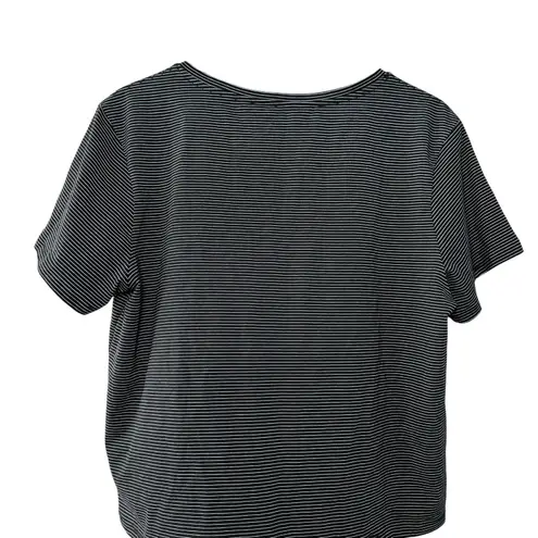 Athleta  Women's Large Black White Stripe V-Neck Short Sleeve Tee Shirt Cotton