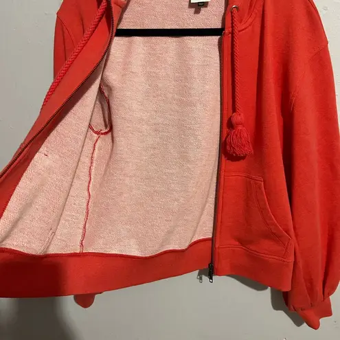 CAbi  Coral Pom Pom Drawstring Zipper Sweater