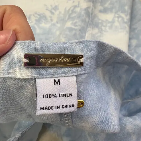 Magaschoni Women's Linen Top Frayed Hem Blue Tie Dye Casual Summer Size M