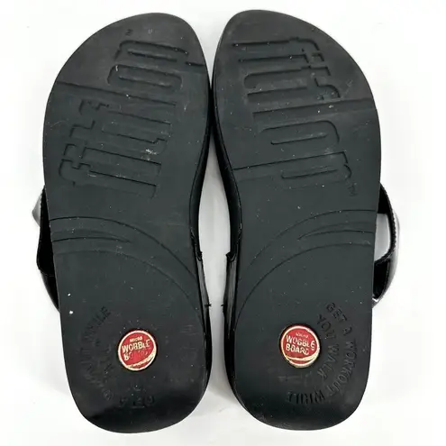 FitFlop  Pietra Rhinestone Thong Sandal Slip On Soft Comfort Wedge Casual Black 9