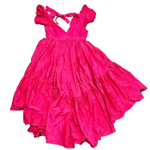 Hot Pink Ruffle Tiered Maxi Dress V Neck Tie Back Occasion Party Size XL