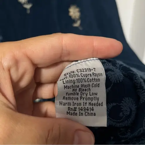 Johnny Was Abella blue embroidered 3/4 sleeves knee length boho dress size XS