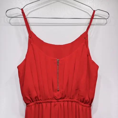 YA Los Angeles Coral Red Plisse Pleated Maxi Dress Pleated Bodice from ModCloth