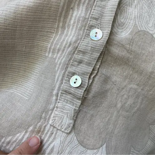 Lagenlook Linen Dress floral flowy shift midi womens Beige (large) boho natural Tan