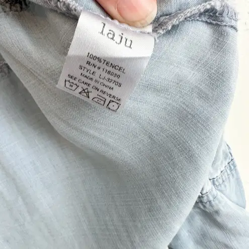 Laju | Collared Button Down Layer Denim Jean Top Shacket in Blue Size M