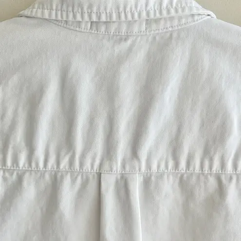 Democracy White Denim Button Down Shirt Jacket w/ Raw Hem & Pockets, Size Small - Image 15