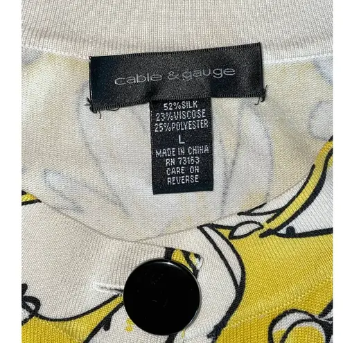 Cable & Gauge Vintage Silk Yellow Floral Cardigan Sweater Large