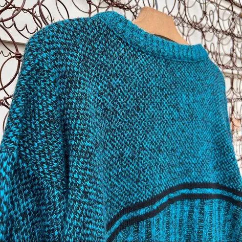 Vintage 80s teal knit crewneck sweater ILGWU Blue Size M