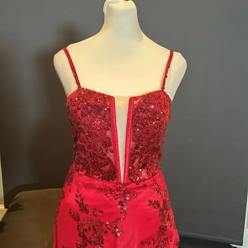 Women’s Red Mermaid Fit Prom Party Dress Sparkly Sequins LaceUpBack Size 2 *READ
